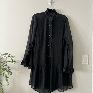 Black Ruffled Long Sleeve Tunic Dress | Women’s XL (US 16)